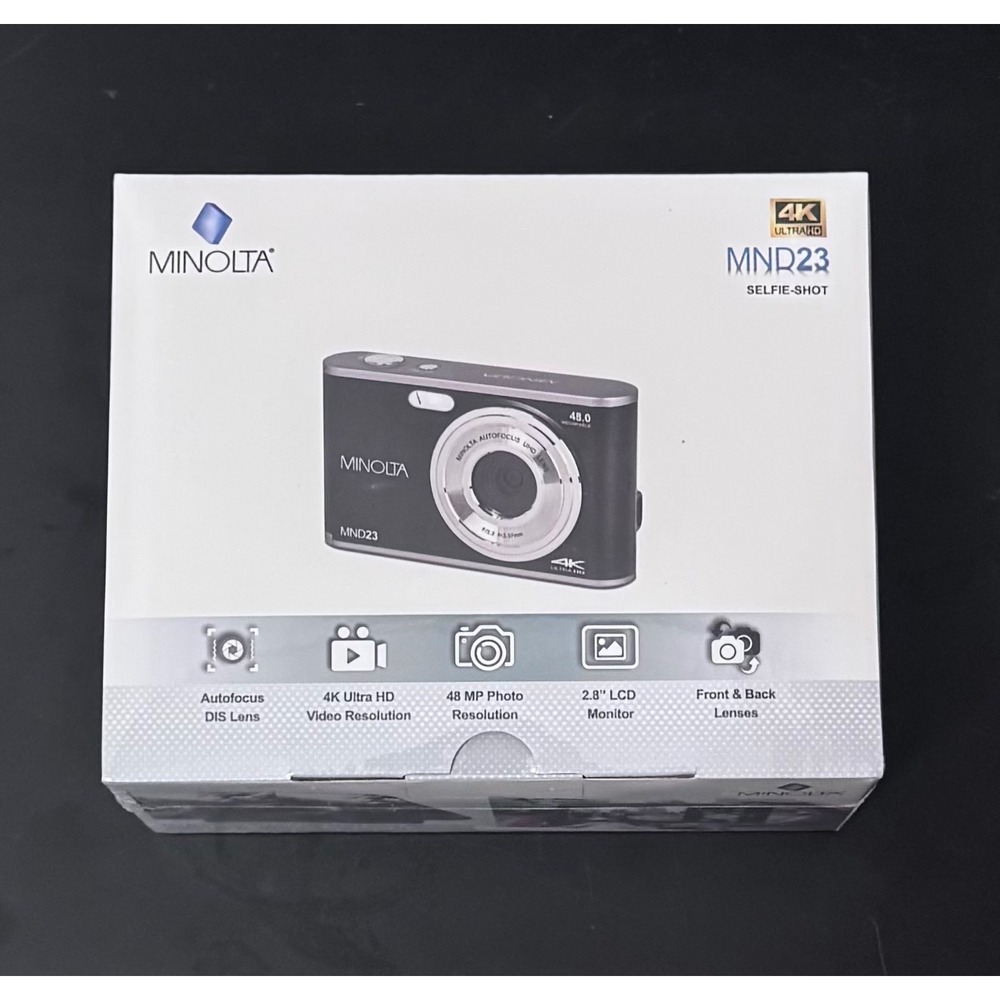 Minolta MND23 Selfie-Shot 4K Ultra HD 48MP Digital Camera Black 128GB Bundle